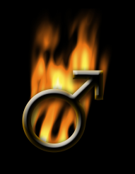 male symbol in flames